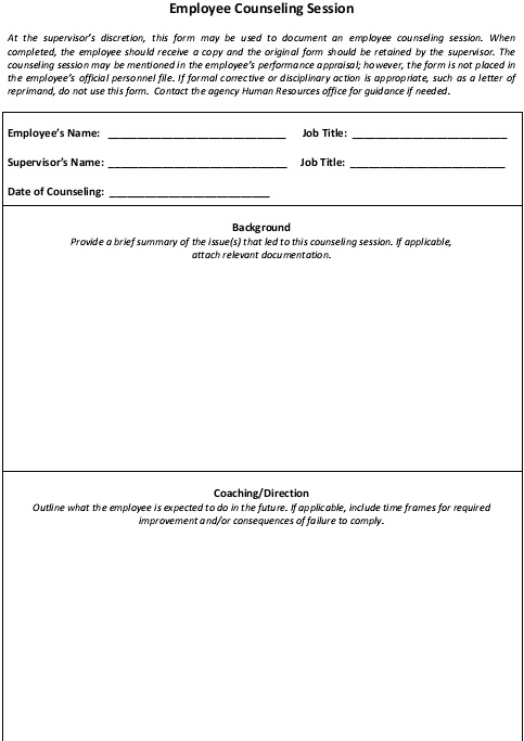 employee counseling session form