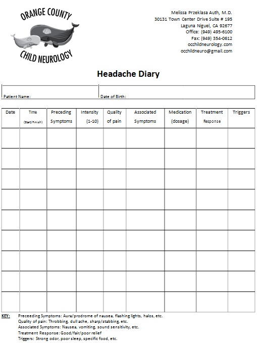 headache diary template 13