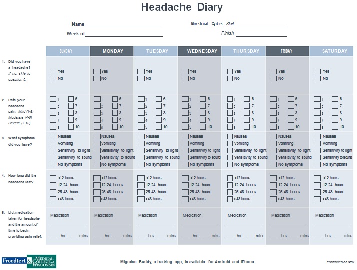 headache diary template 18