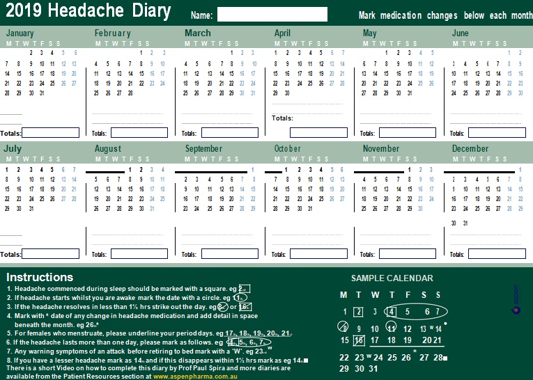 headache diary template 22