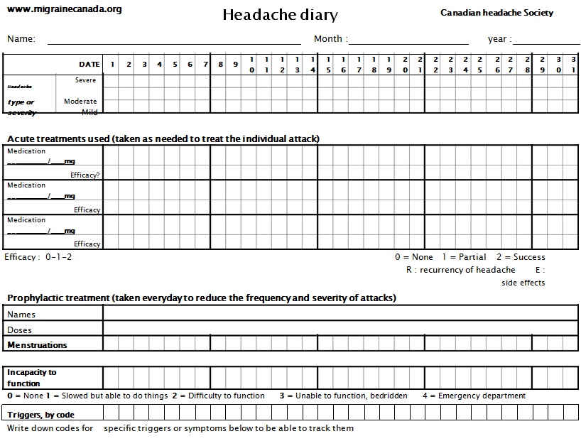 headache diary template 9