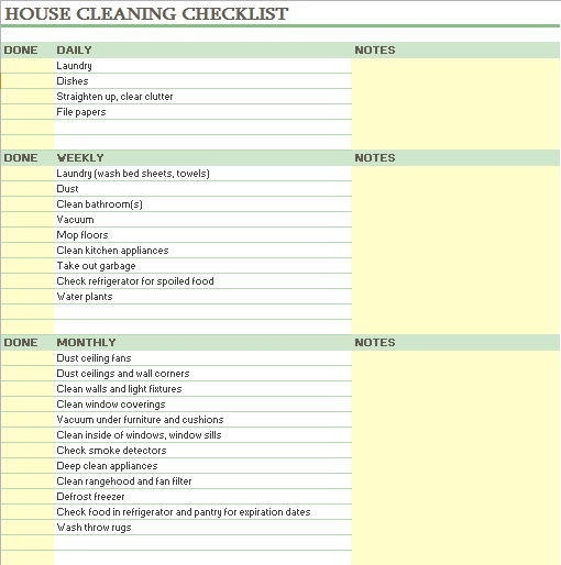 house cleaning schedule template