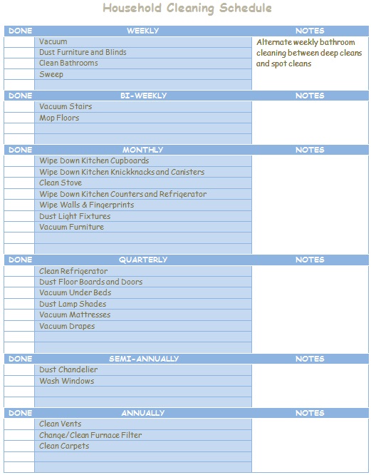 household cleaning schedule