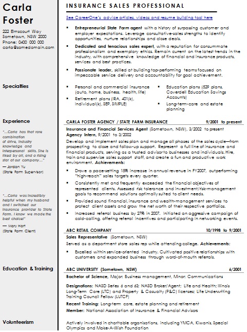 insurance resume template 1