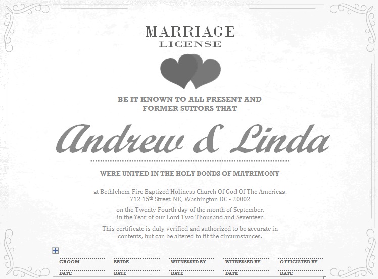 marriage license
