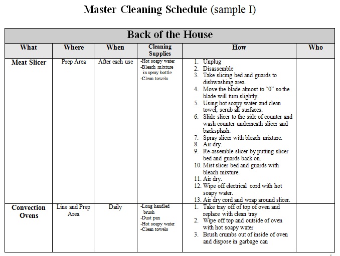 master cleaning schedule