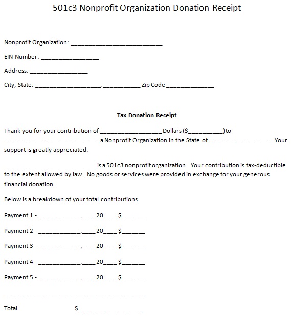 non profit donation receipt template 2