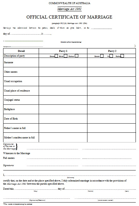 official marriage certificate template