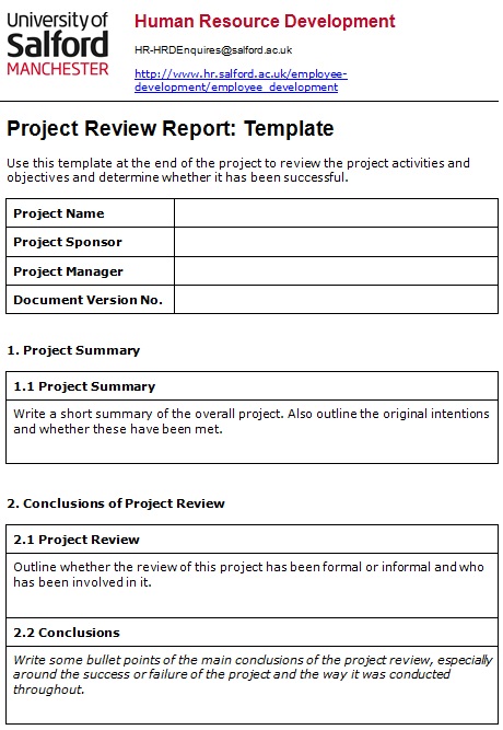 project review report template