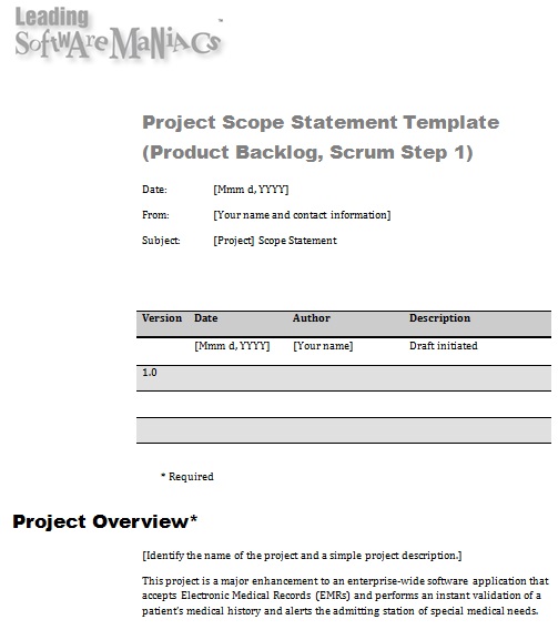 project scope statement template 1