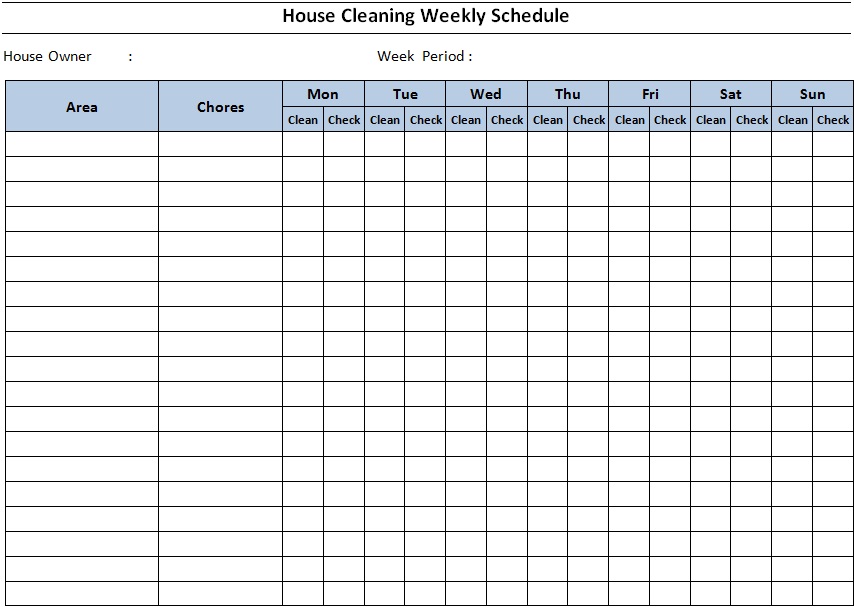 weekly cleaning schedule template