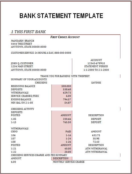 bank statement template 22