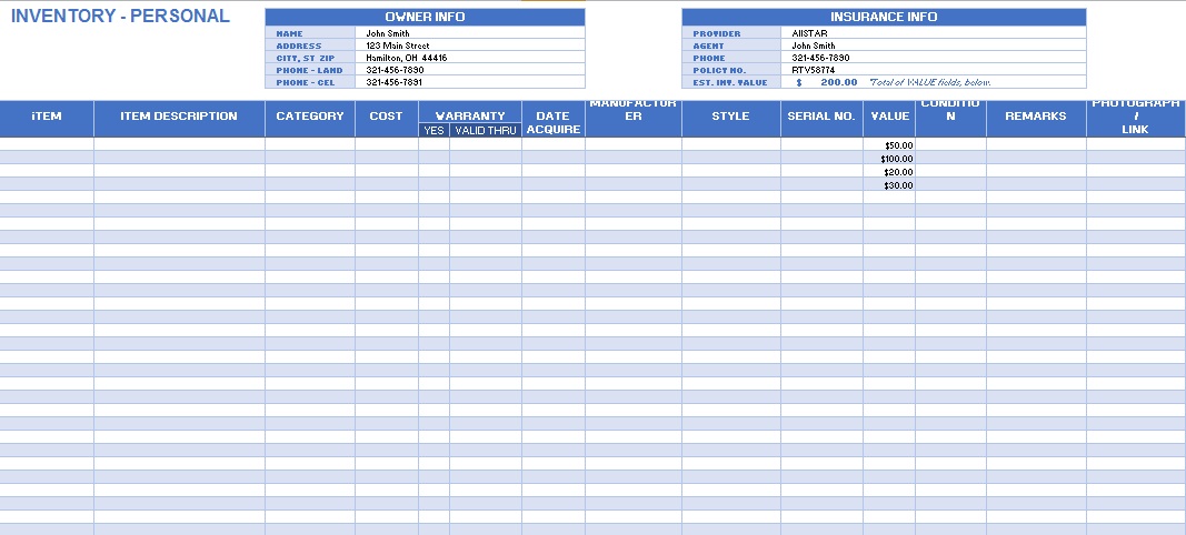 inventory spreadsheet template 8
