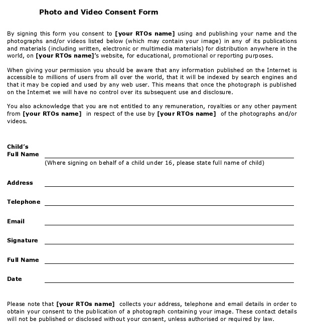 photo and video consent form