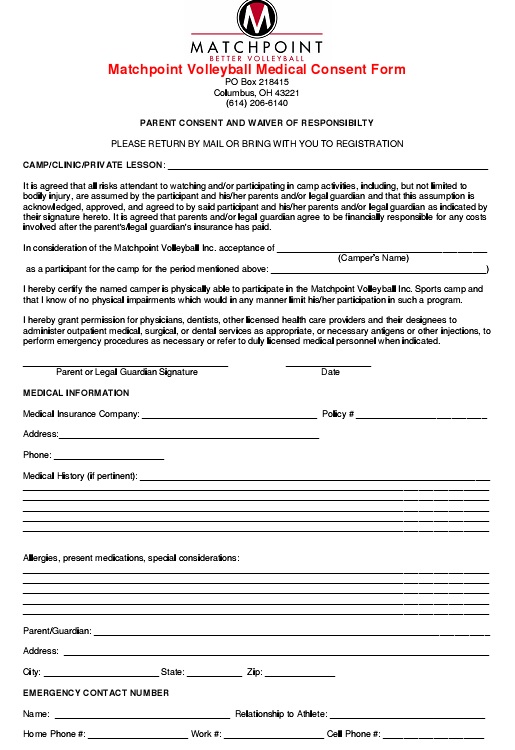 volleyball medical consent form