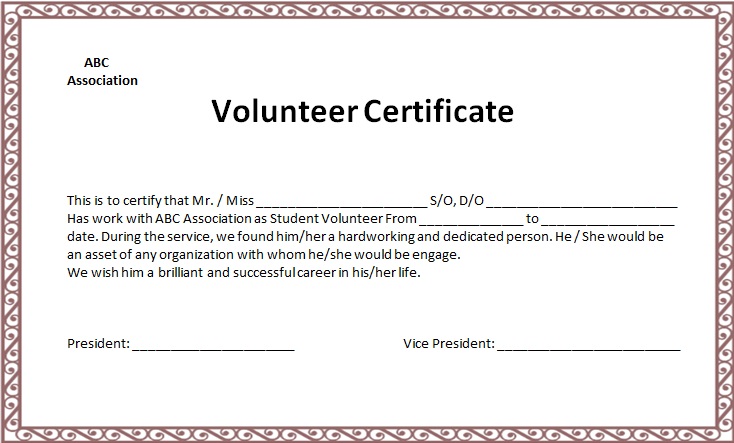 volunteering certificate template 3