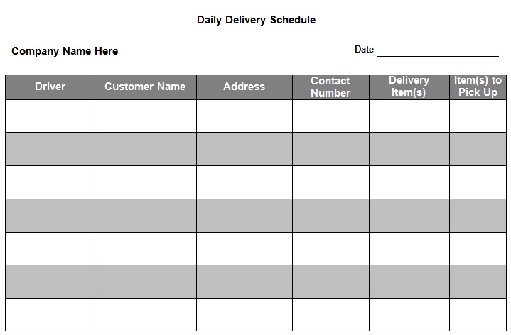 delivery schedule template 11