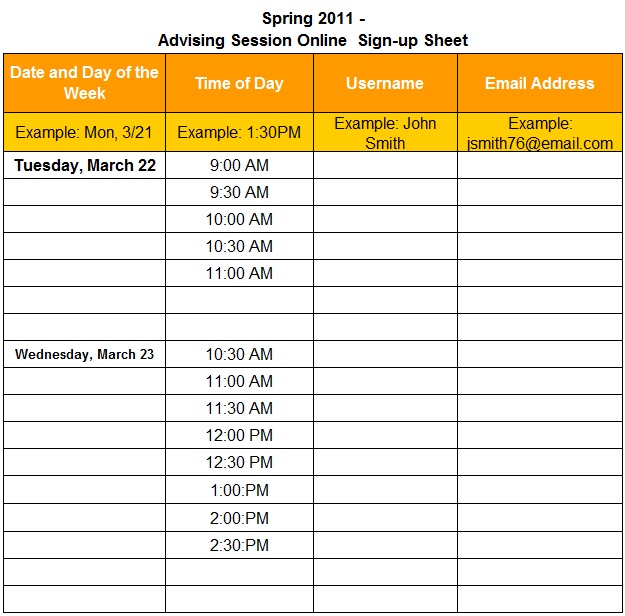 email sign up sheet template 2