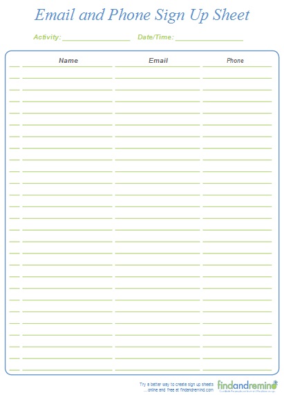 email sign up sheet template 24