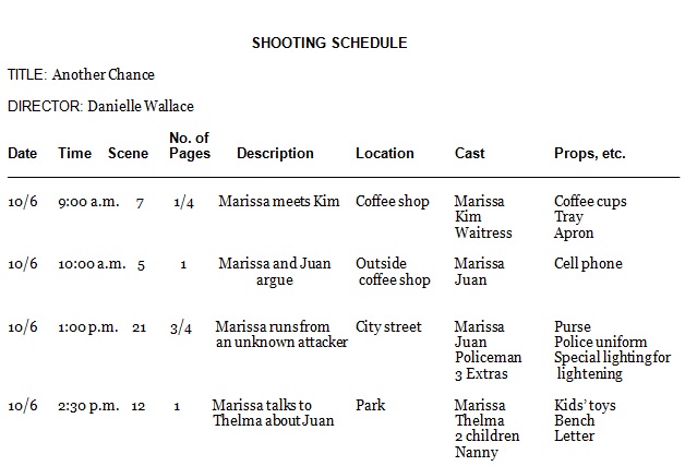 shooting schedule template 17