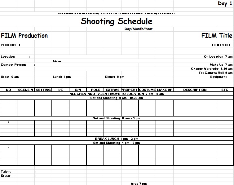 shooting schedule template 2