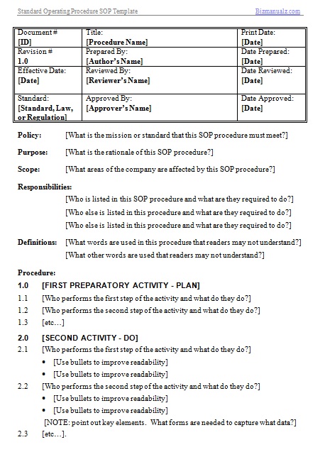 standard operating procedure template 3