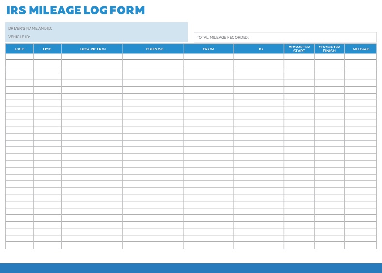 IRS printable mileage log form