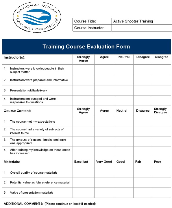 basic training course evaluation form example