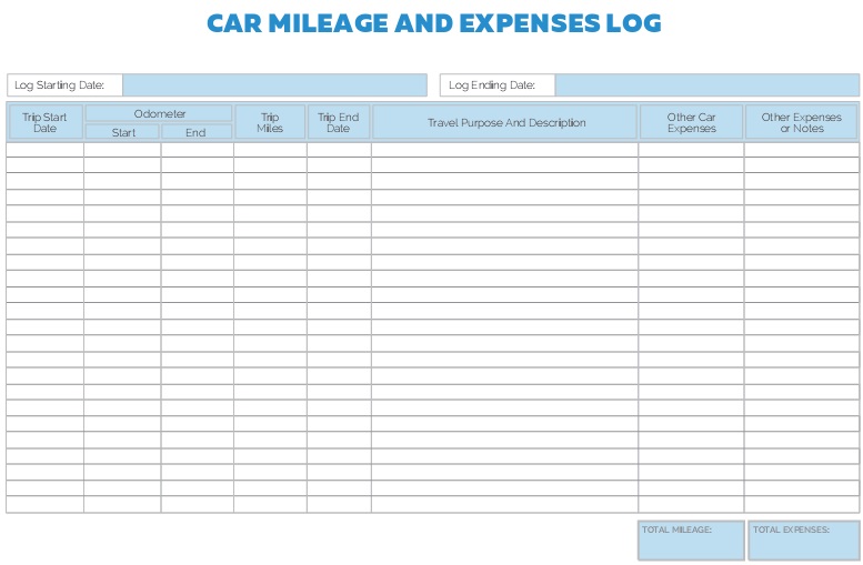 car mileage expenses log