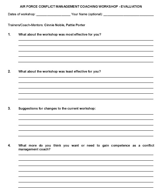 coaching workshop evaluation form