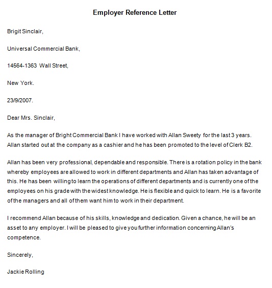 employer reference letter