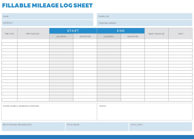 fillable mileage log sheet