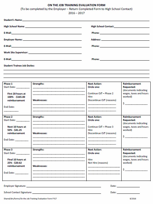 job training evaluation form example