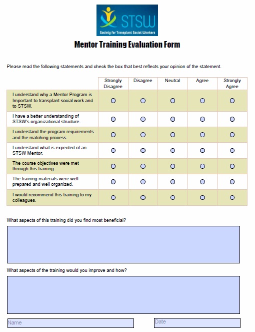 mentor training evaluation form example