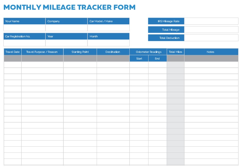 monthly mileage tracker form
