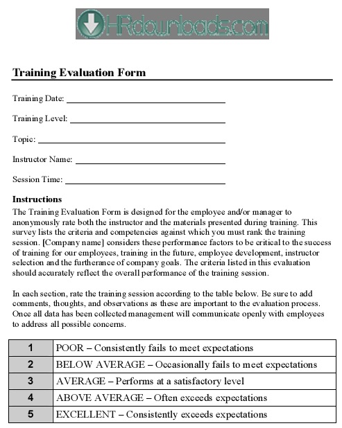printable training evaluation form