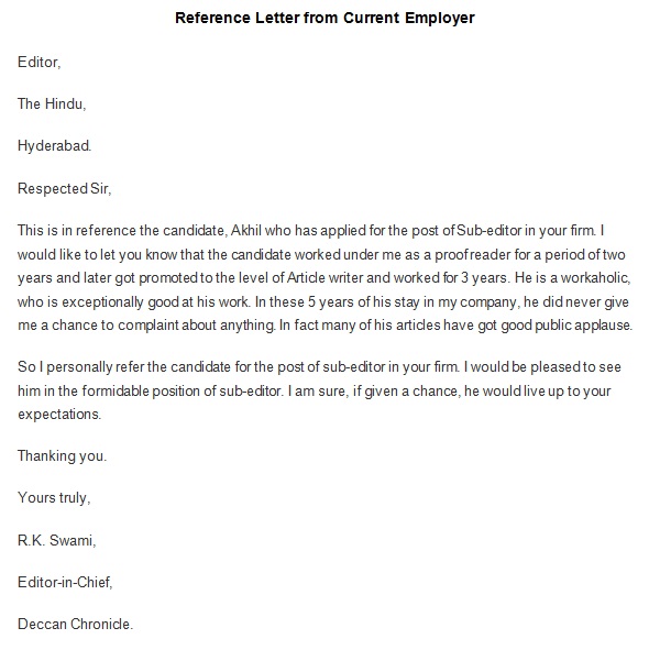 reference letter from current employer