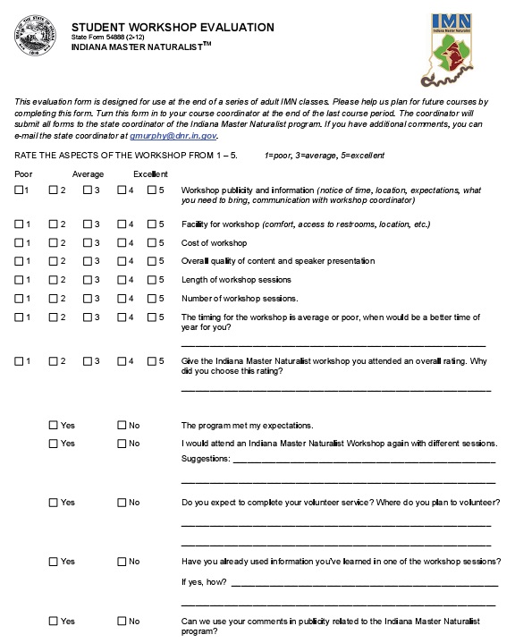 student workshop evaluation form