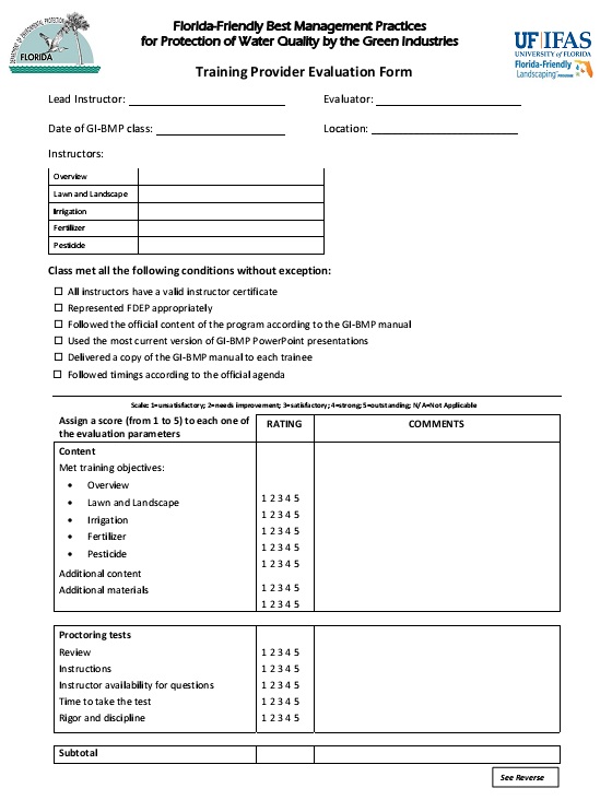 training provider evaluation form example