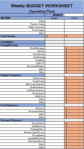weekly budget worksheet