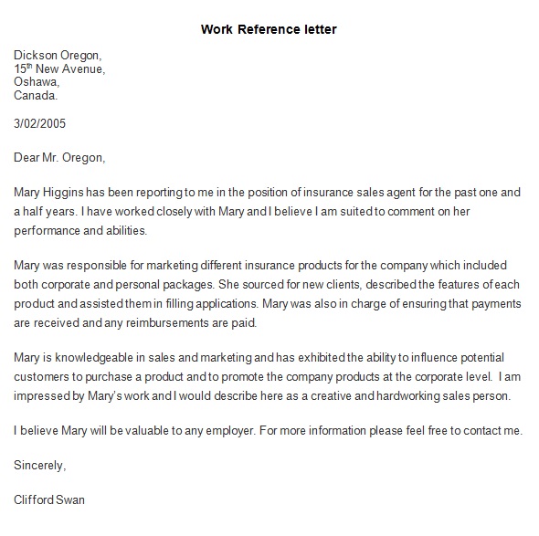 work reference letter