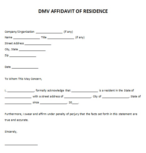DMV affidavit of residence letter