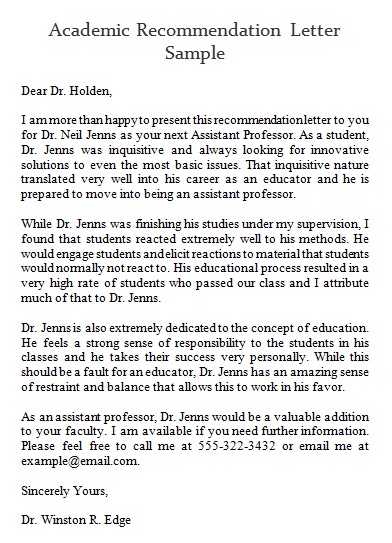 academic recommendation letter