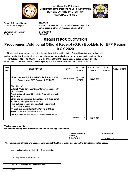 procurement additional official receipt