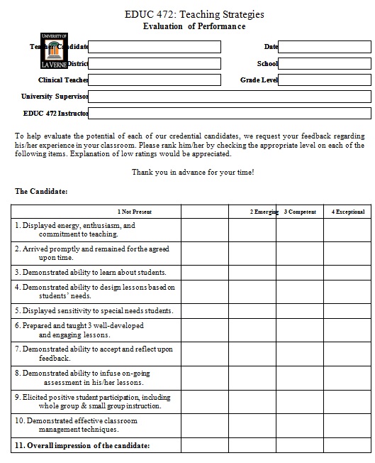 teacher evaluation form 10
