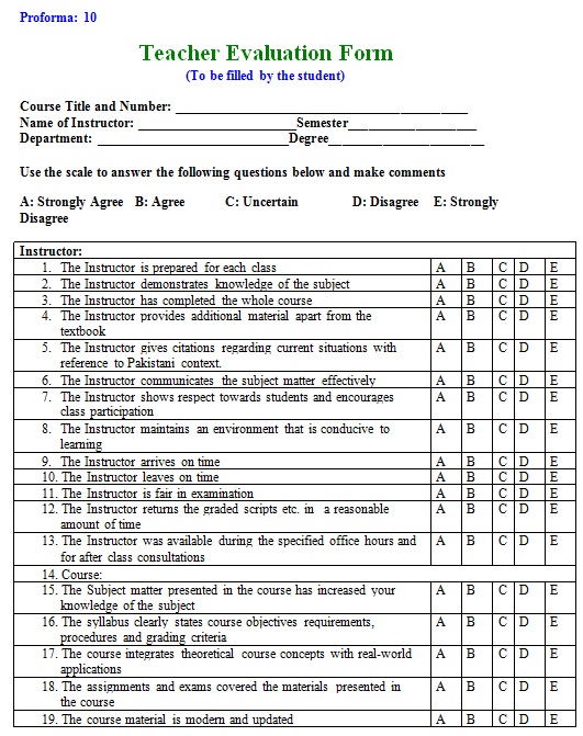 teacher evaluation form 12