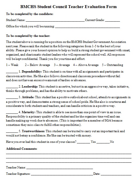 teacher evaluation form 16