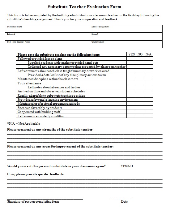 teacher evaluation form 18