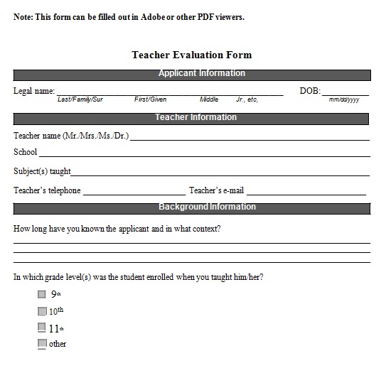 teacher evaluation form 22