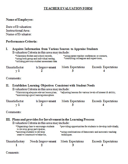 teacher evaluation form 5